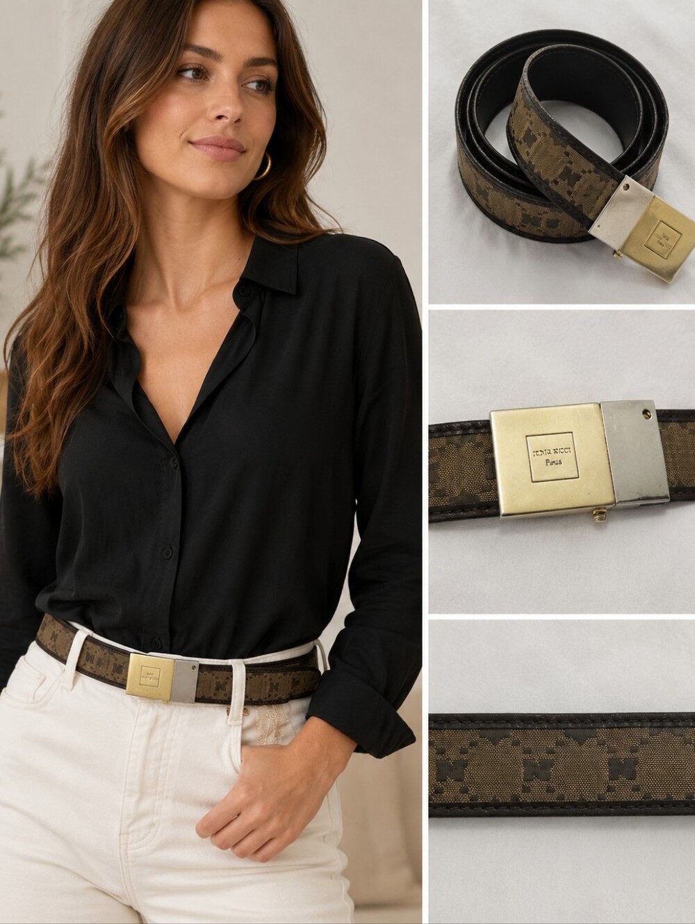 Vintage Nina Ricci Paris Monogram Belt Two-Tone Buckle 1980s
